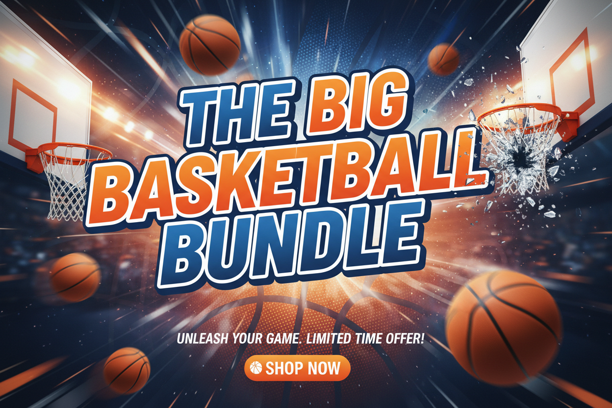 generate basketball themed image featuring large, bolden headline text that reads " The Big Basketball Bundle" ensure that all words are spelled correctly.