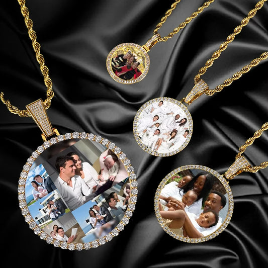 Custom Hip Hop Copper DIY Diamond Setting Zircon Photo Frame Design Photo Pendant Necklace Shopify Sourcing Agent Fine Necklace